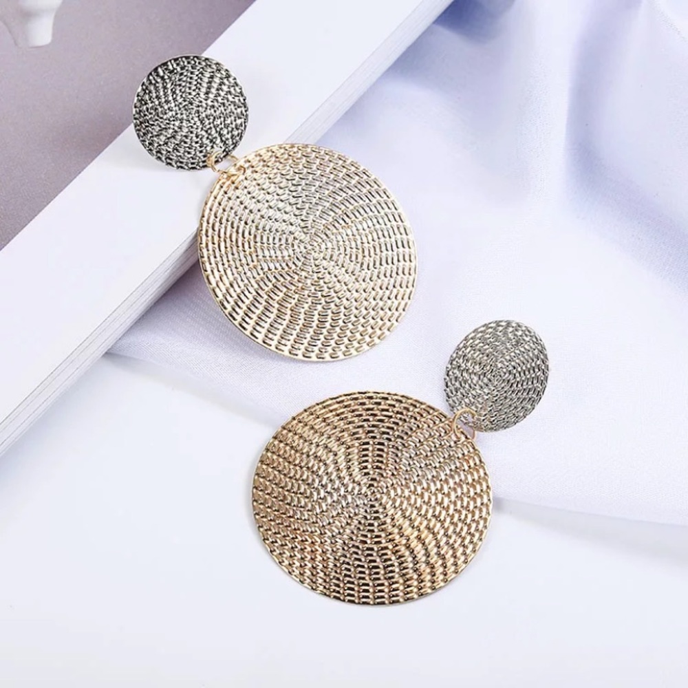Two Tone Geometric Earrings - Picture 3 of 7